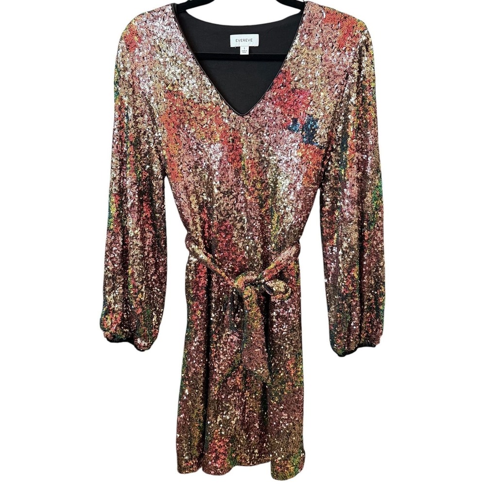 Evereve Georgia Sequin Mini Dress Womens Multicolor Tie Waist Glam Holiday S